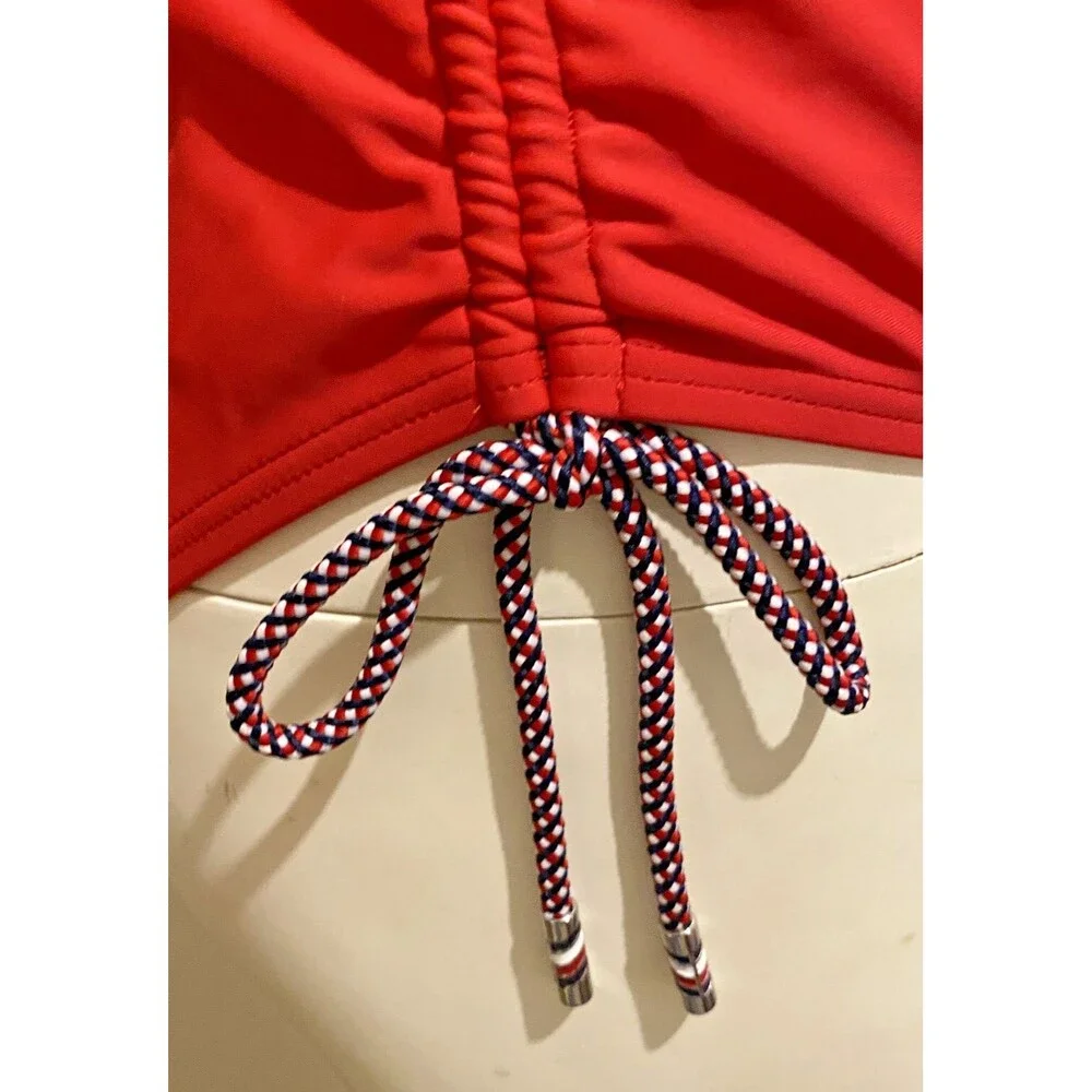Tommy Hilfiger One Piece High Cut Cheeky Tank 16 NWT Red Ruched UPF Preppy Swim‎